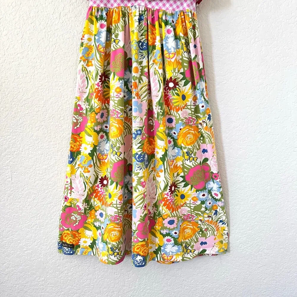 Matilda Jane Far Out Dress Girls 6 Floral Maxi Bright Daydream Gingham Trim